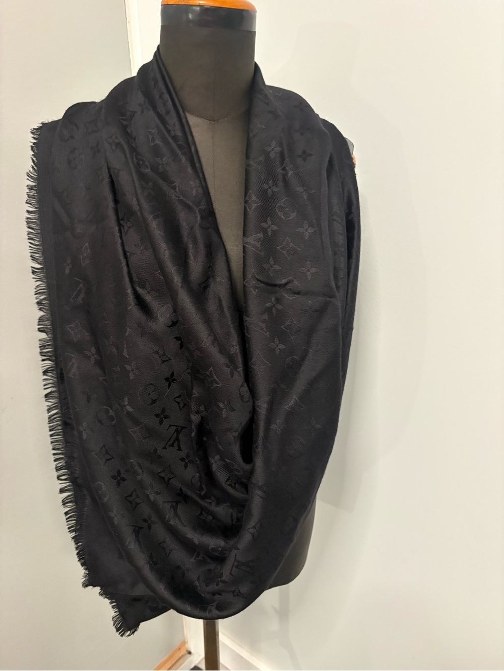 Brand new Luxury Black Monogram Shawl Scarf by Louis Vuitton
